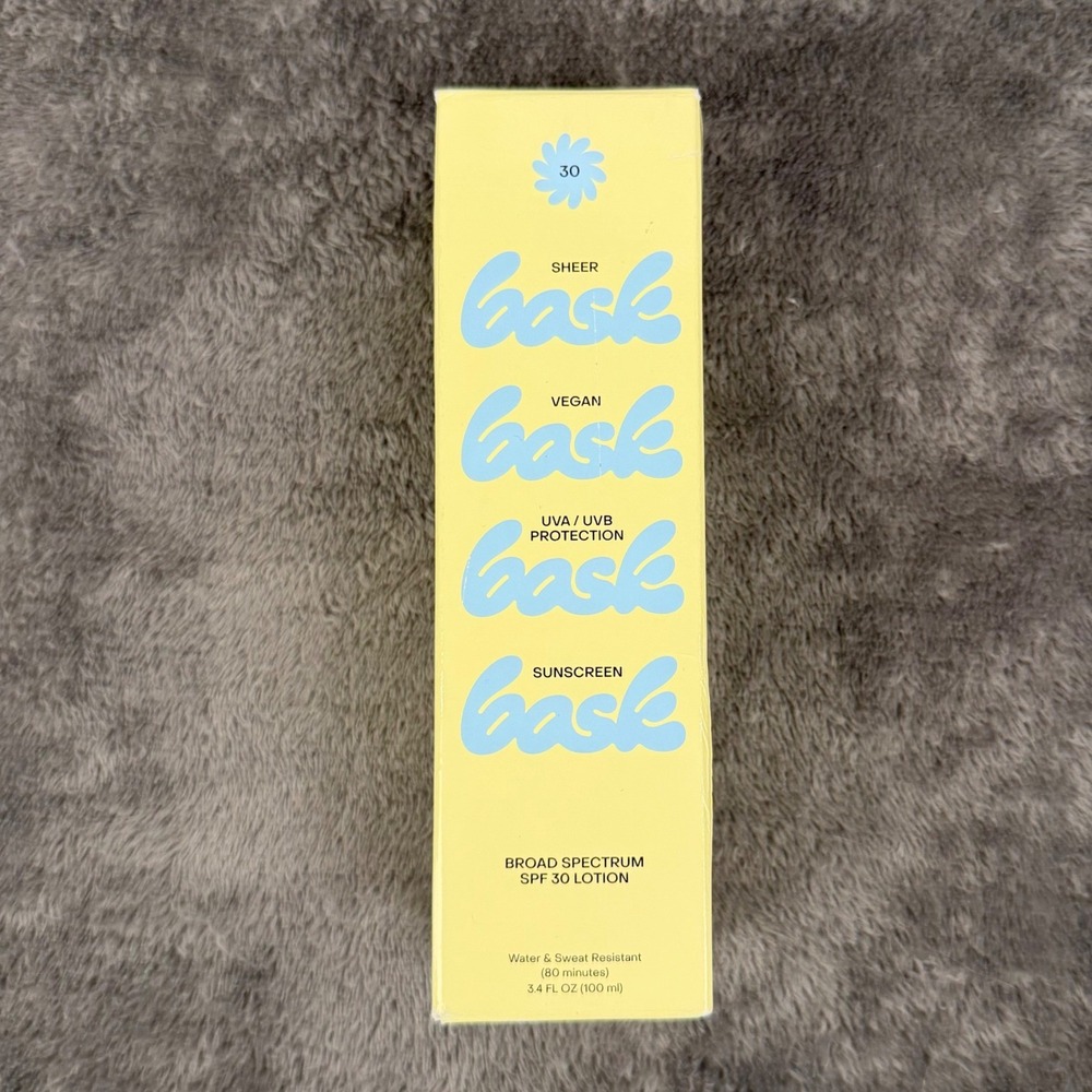 Bask Sunscreen Lotion 3.4 oz Yellow Broad Spectrum SPF 30 Vegan NEW